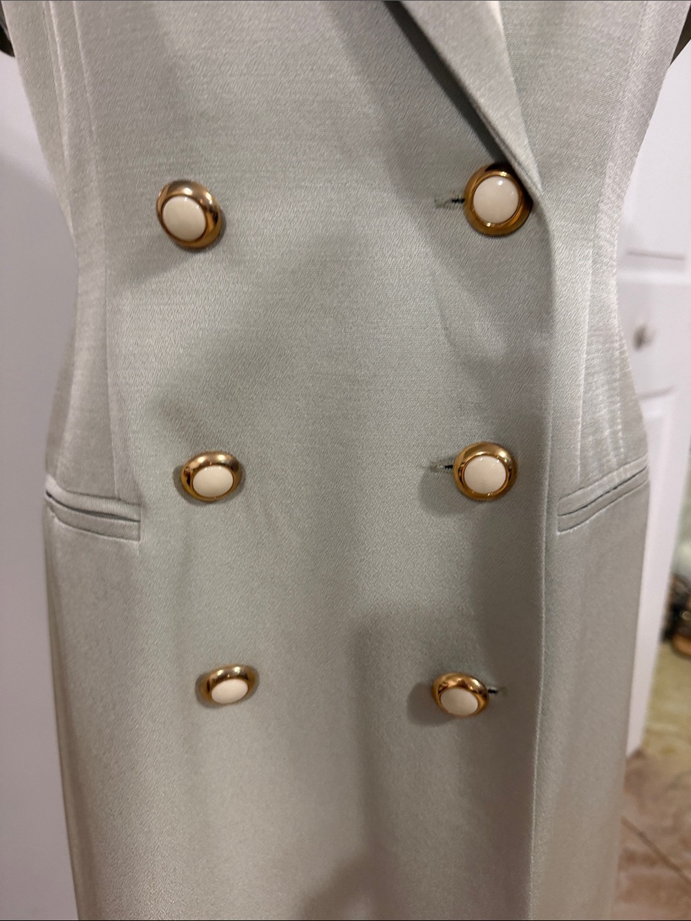 Danny & Nicole Light Sage Green and Cream Double-Breasted Midi Dress - Picture 3 of 8